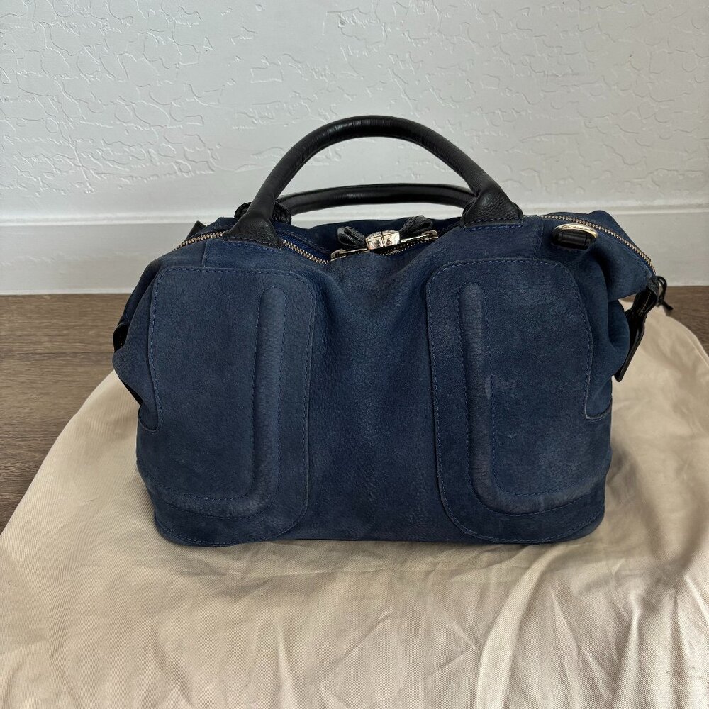 See By Chloe Navy Suede Satchel with Black Leather Handles